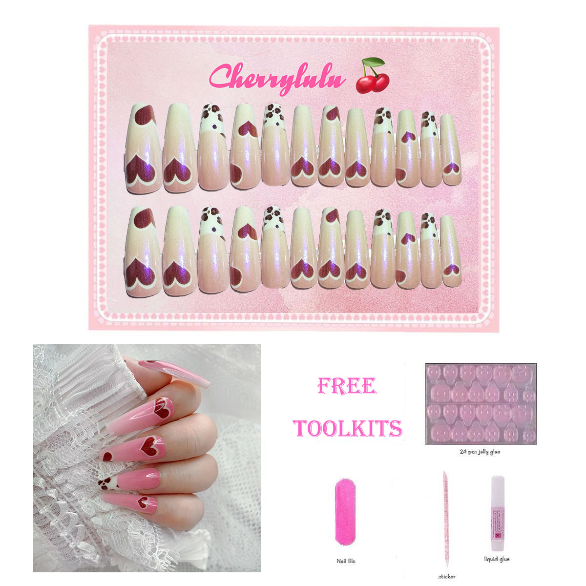 【Buy 3 Get 1 Free】L131-L190 Long Nails 24pcs Press On Nails include free nail toolkit