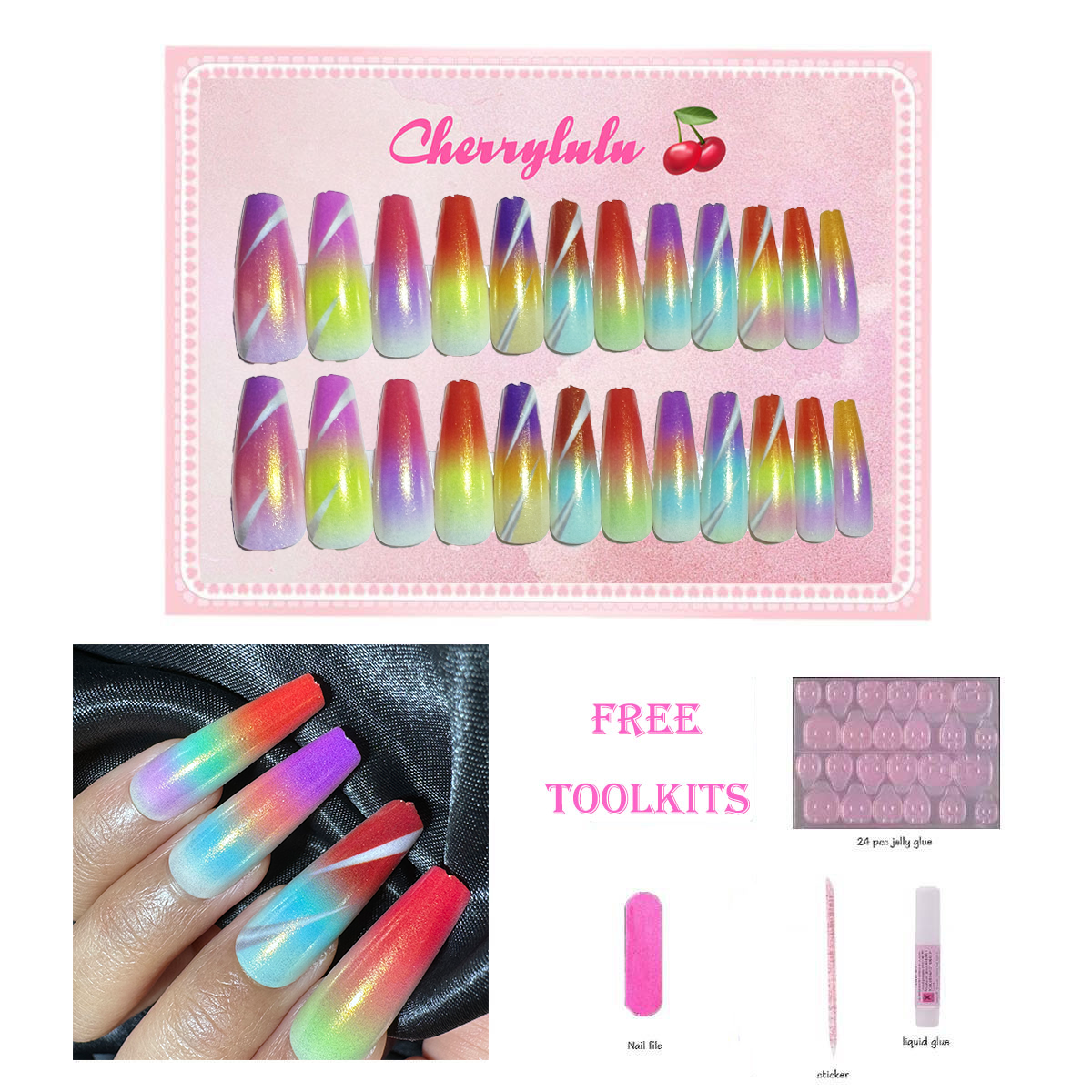 【Buy 3 Get 1 Free】L131-L190 Long Nails 24pcs Press On Nails include free nail toolkit