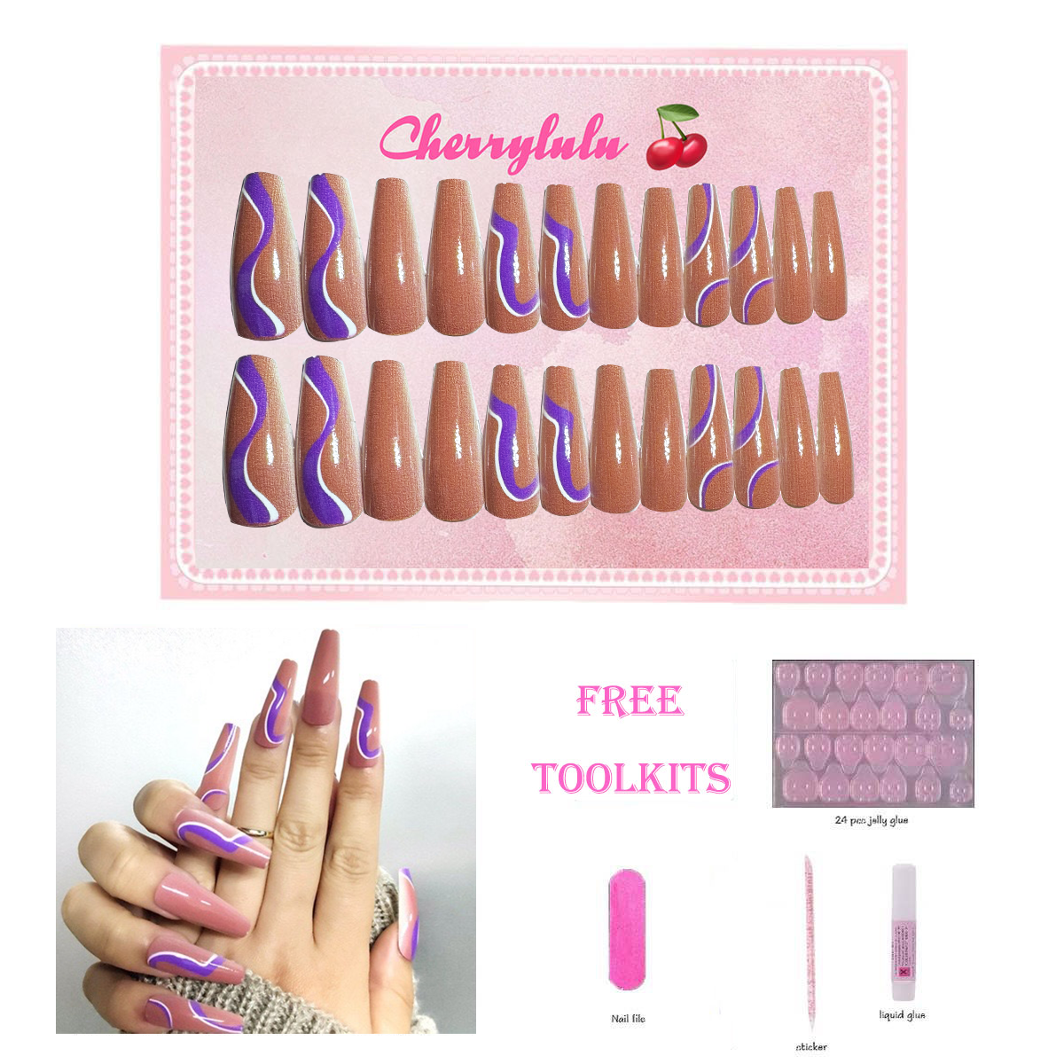 【Buy 3 Get 1 Free】L131-L190 Long Nails 24pcs Press On Nails include free nail toolkit