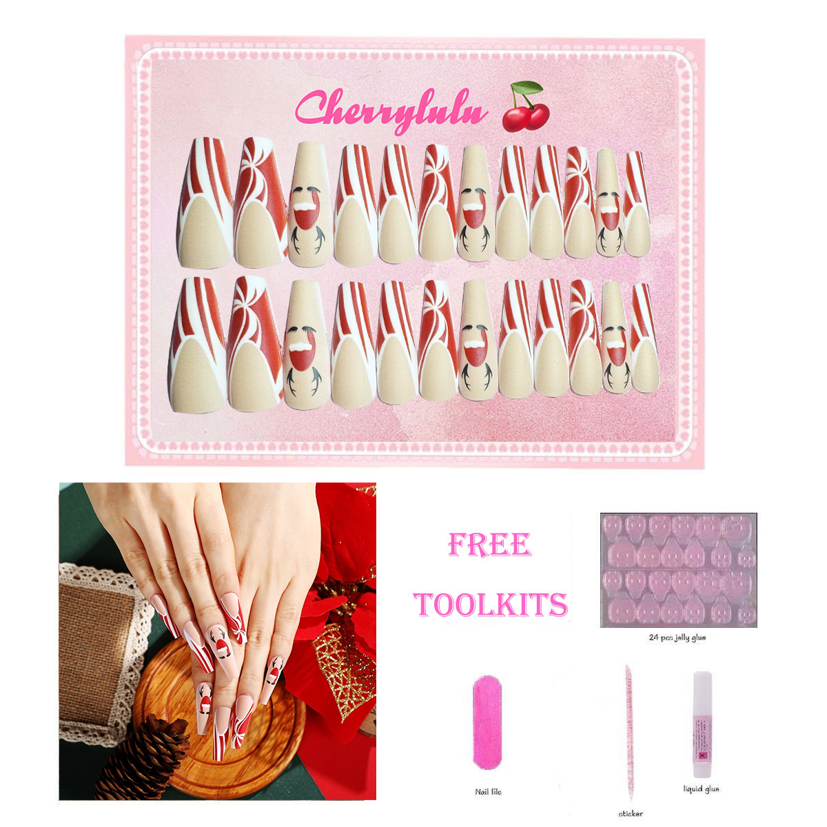 【Buy 3 Get 1 Free】L131-L190 Long Nails 24pcs Press On Nails include free nail toolkit