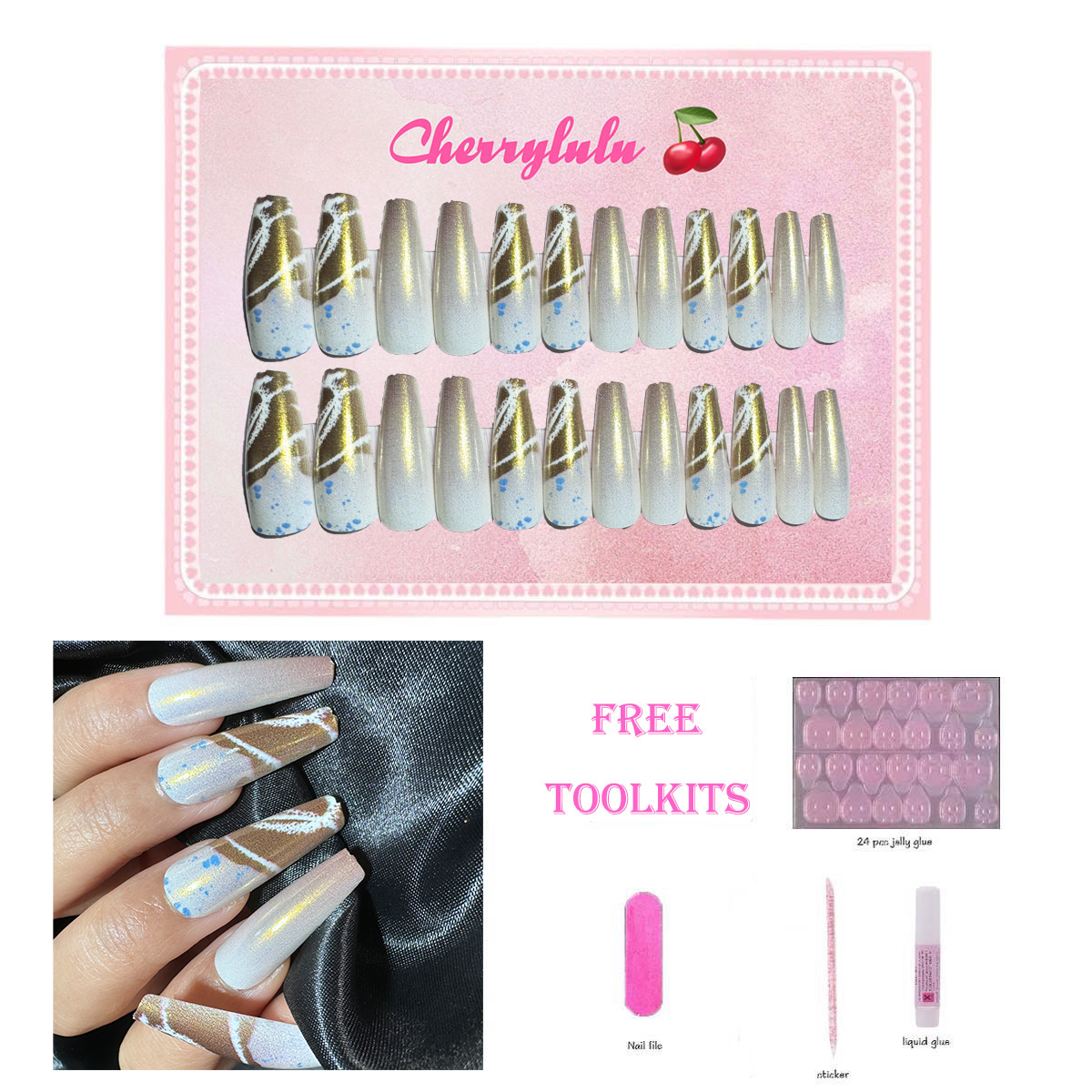 【Buy 3 Get 1 Free】L131-L190 Long Nails 24pcs Press On Nails include free nail toolkit