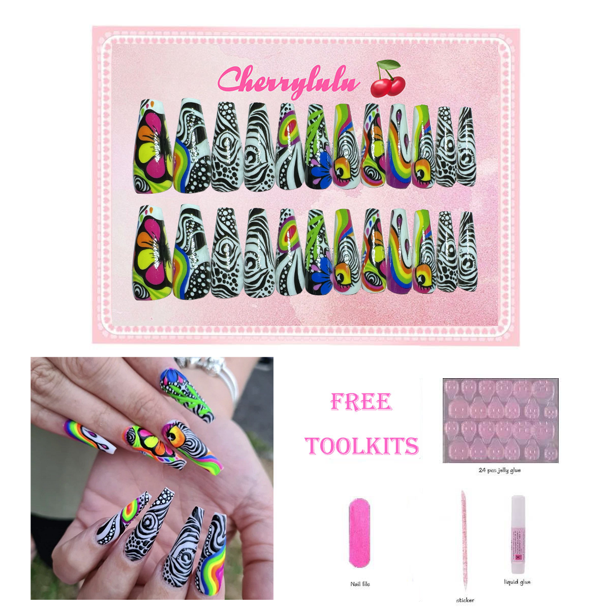 【Buy 3 Get 1 Free】L131-L190 Long Nails 24pcs Press On Nails include free nail toolkit