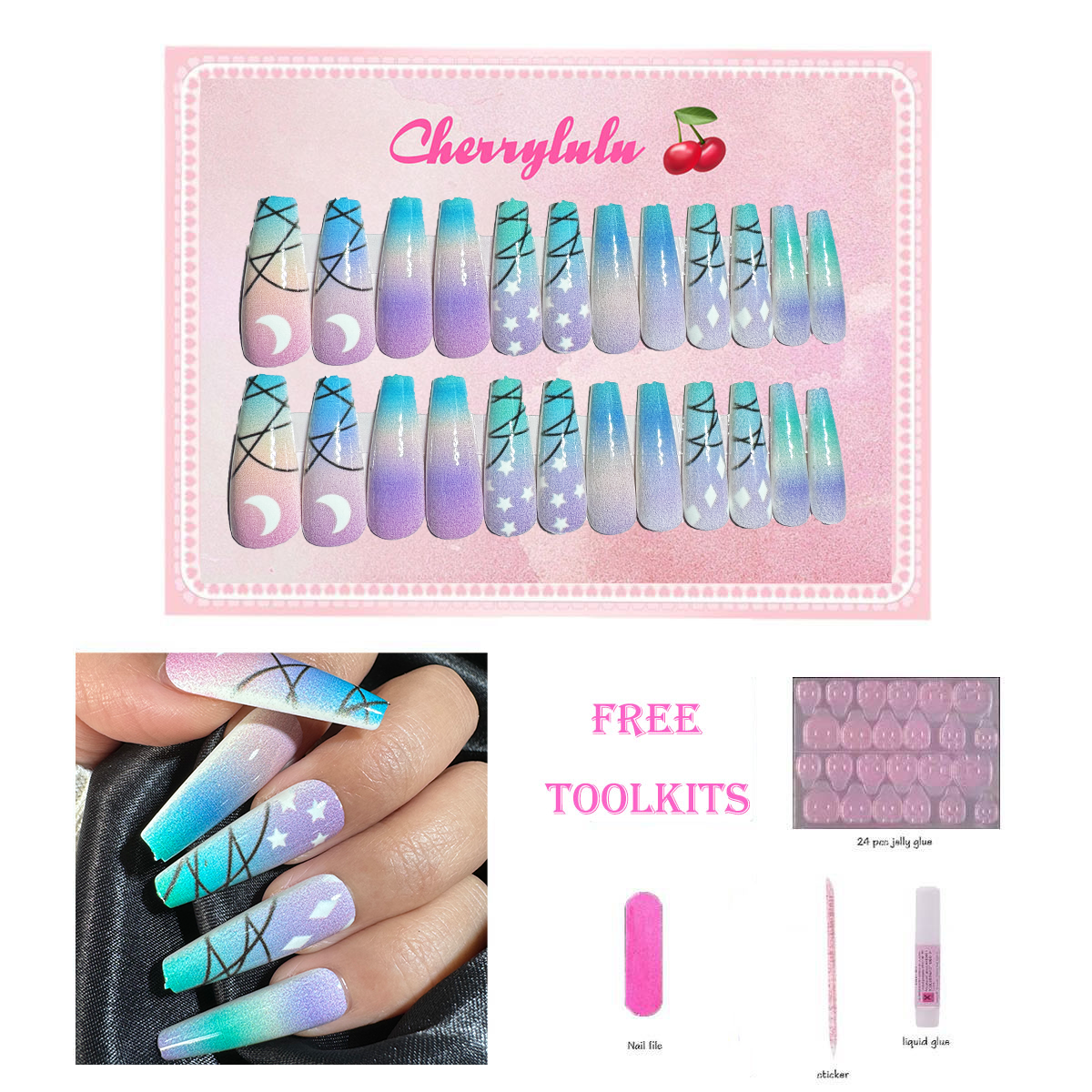 【Buy 3 Get 1 Free】L131-L190 Long Nails 24pcs Press On Nails include free nail toolkit