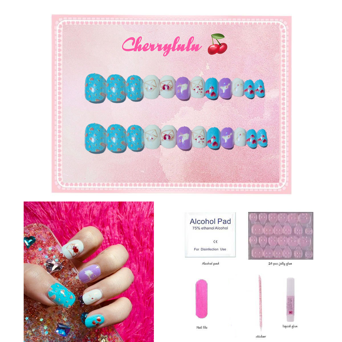 【Buy 3 Get 1 Free】CK1-CK60 Children Nails 24pcs Press On Nails include free nail toolkit