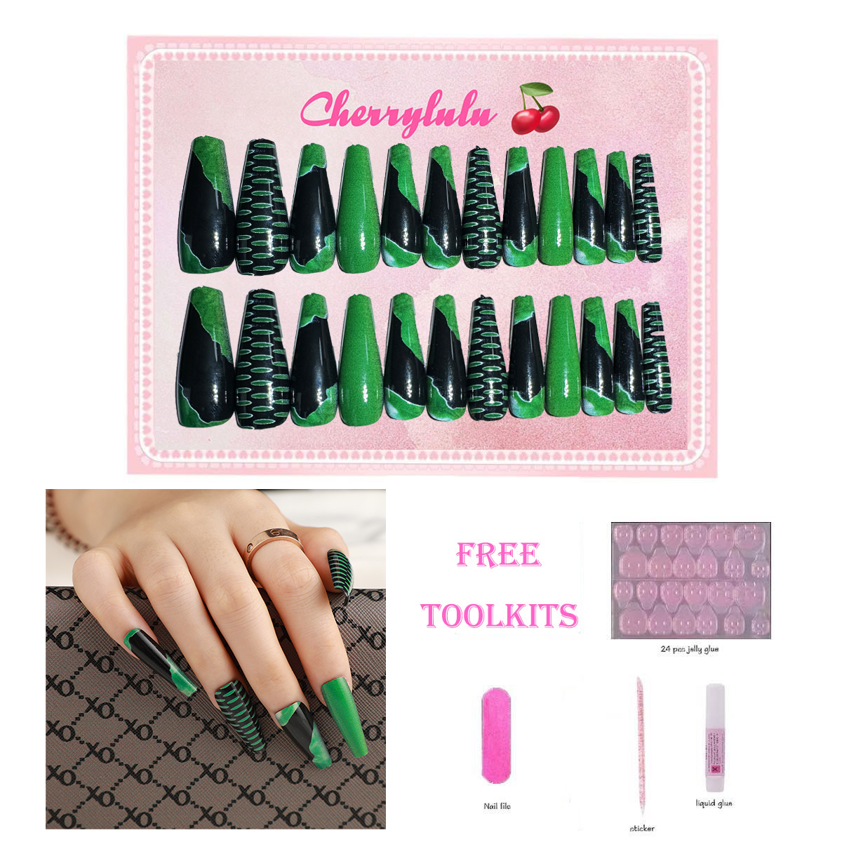 【Buy 3 Get 1 Free】L131-L190 Long Nails 24pcs Press On Nails include free nail toolkit