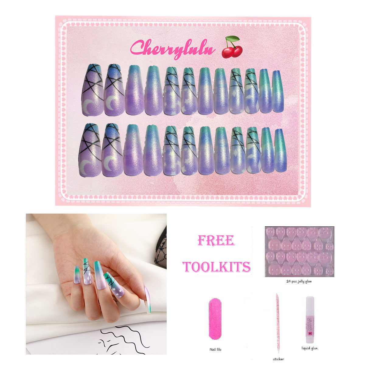 【Buy 3 Get 1 Free】L131-L190 Long Nails 24pcs Press On Nails include free nail toolkit