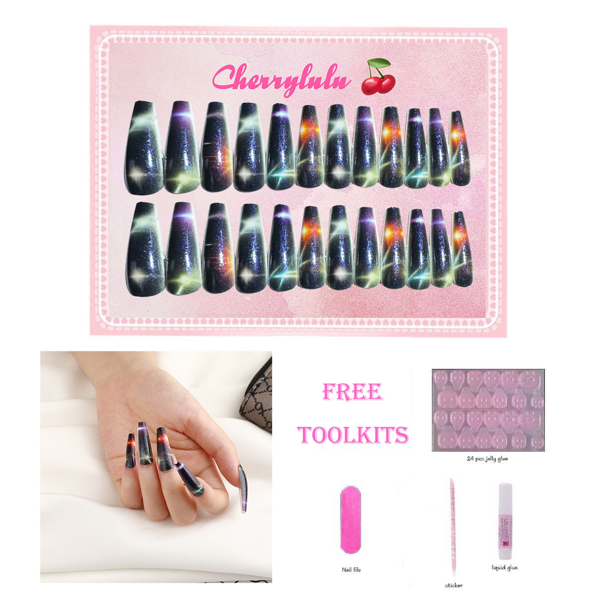 【Buy 3 Get 1 Free】L131-L190 Long Nails 24pcs Press On Nails include free nail toolkit