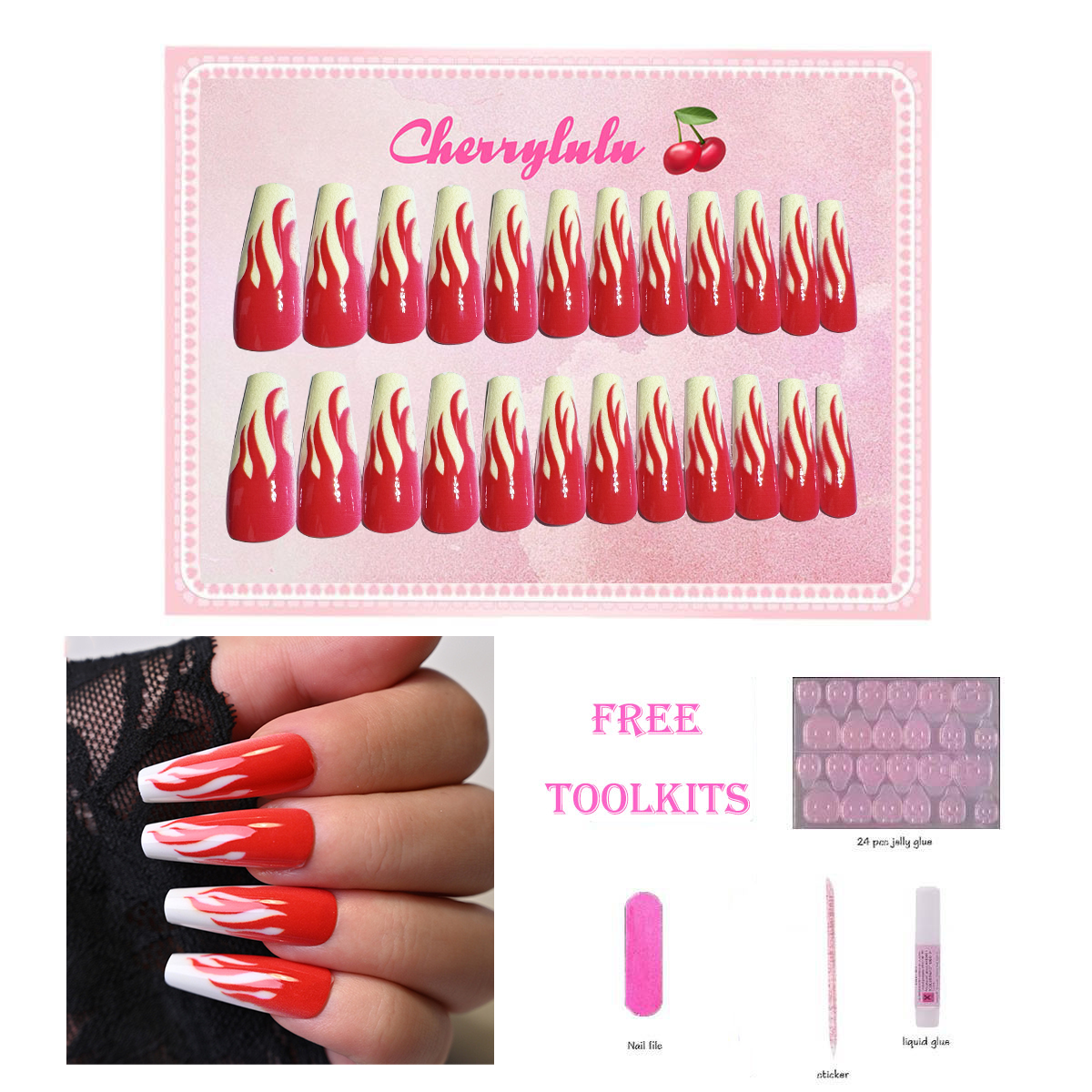 【Buy 3 Get 1 Free】L131-L190 Long Nails 24pcs Press On Nails include free nail toolkit