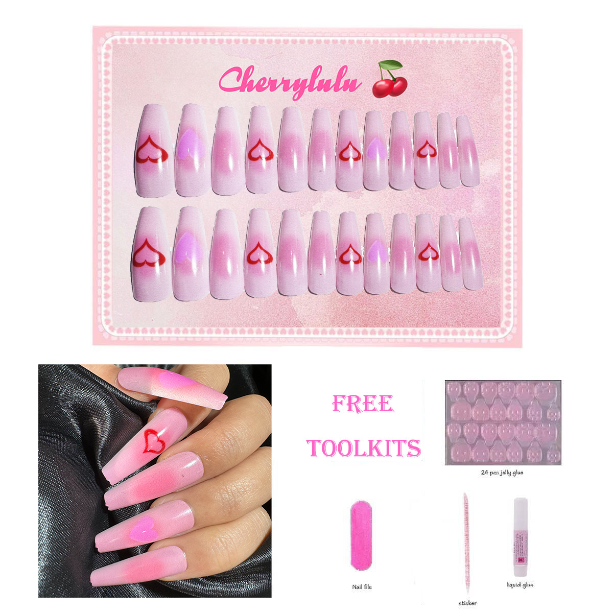 【Buy 3 Get 1 Free】L131-L190 Long Nails 24pcs Press On Nails include free nail toolkit