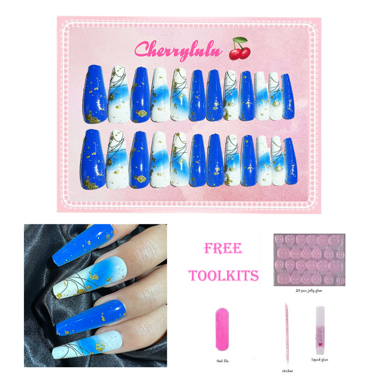 【Buy 3 Get 1 Free】L131-L190 Long Nails 24pcs Press On Nails include free nail toolkit