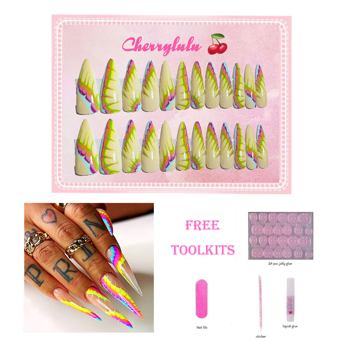 【Buy 3 Get 1 Free】L131-L190 Long Nails 24pcs Press On Nails include free nail toolkit