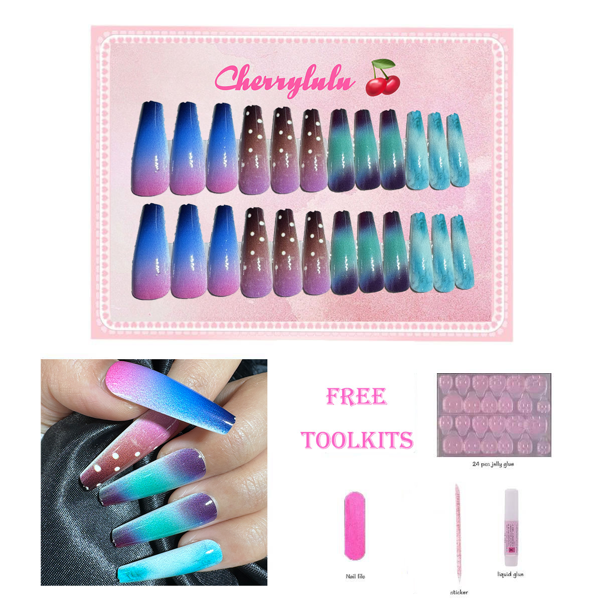 【Buy 3 Get 1 Free】L131-L190 Long Nails 24pcs Press On Nails include free nail toolkit