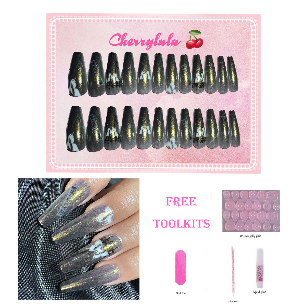 【Buy 3 Get 1 Free】L131-L190 Long Nails 24pcs Press On Nails include free nail toolkit