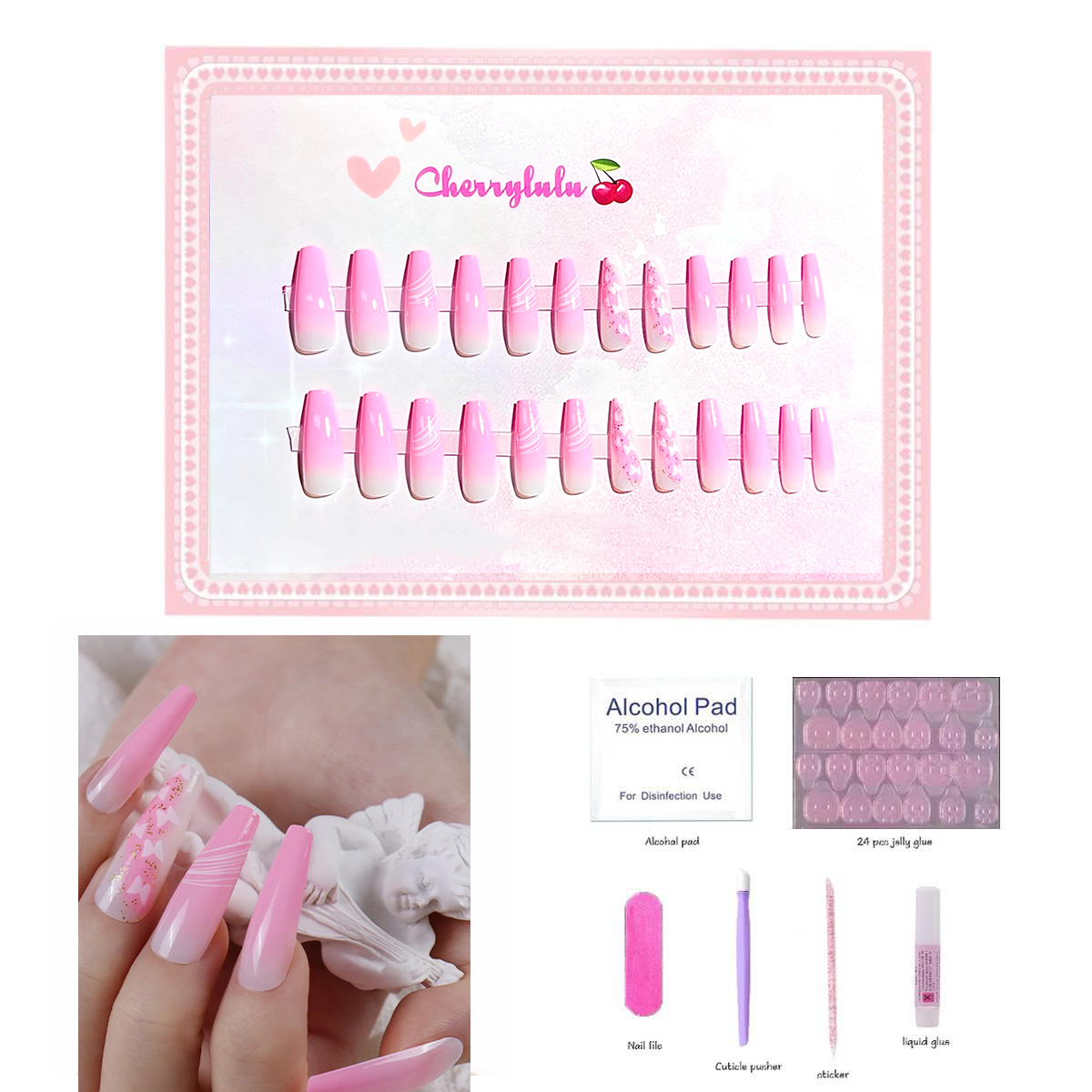 【Buy 3 Get 1 Free】L1-L70 Long Nails 24pcs Press On Nails include free nail toolkit