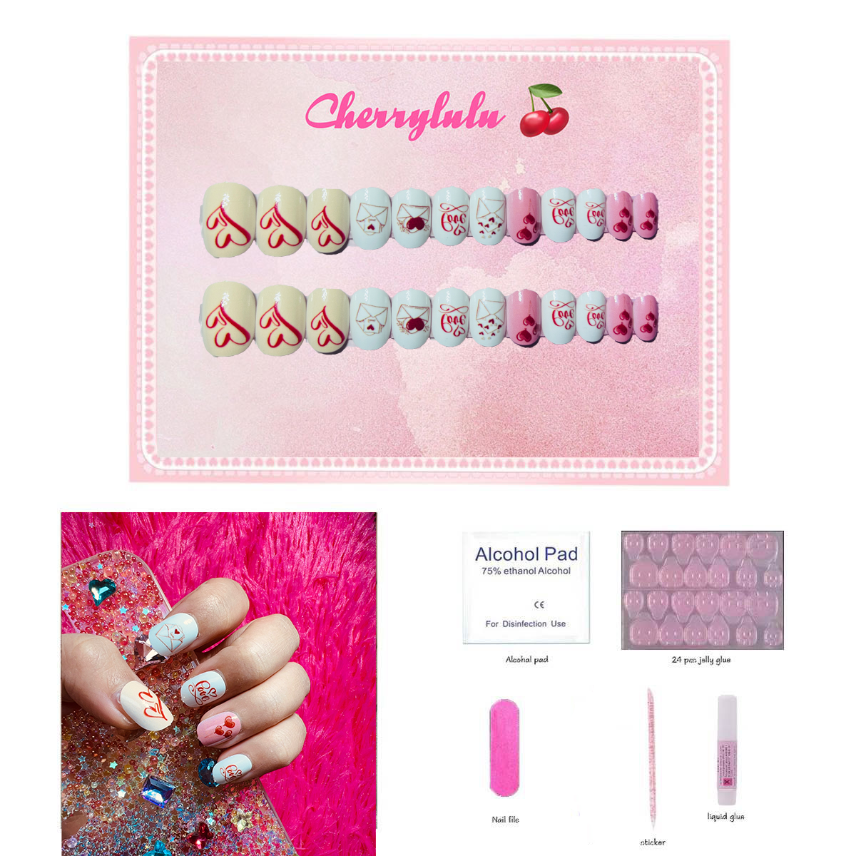 【Buy 3 Get 1 Free】CK1-CK60 Children Nails 24pcs Press On Nails include free nail toolkit