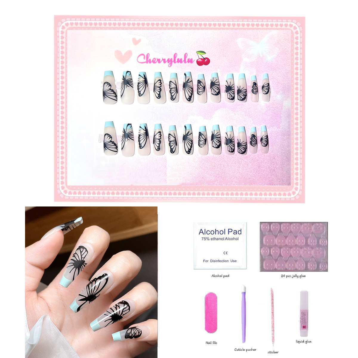 【Buy 3 Get 1 Free】L1-L70 Long Nails 24pcs Press On Nails include free nail toolkit