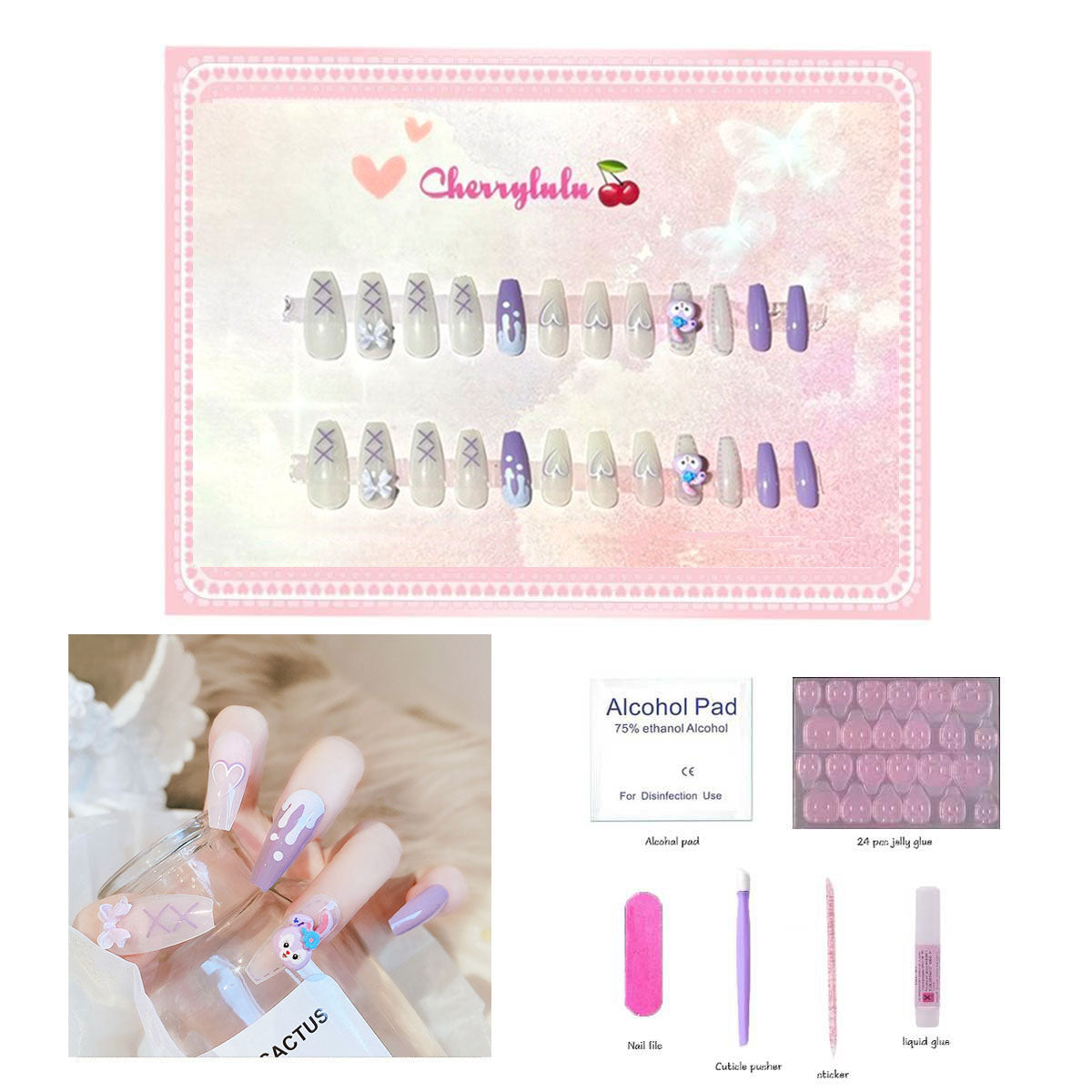 【Buy 3 Get 1 Free】L1-L70 Long Nails 24pcs Press On Nails include free nail toolkit