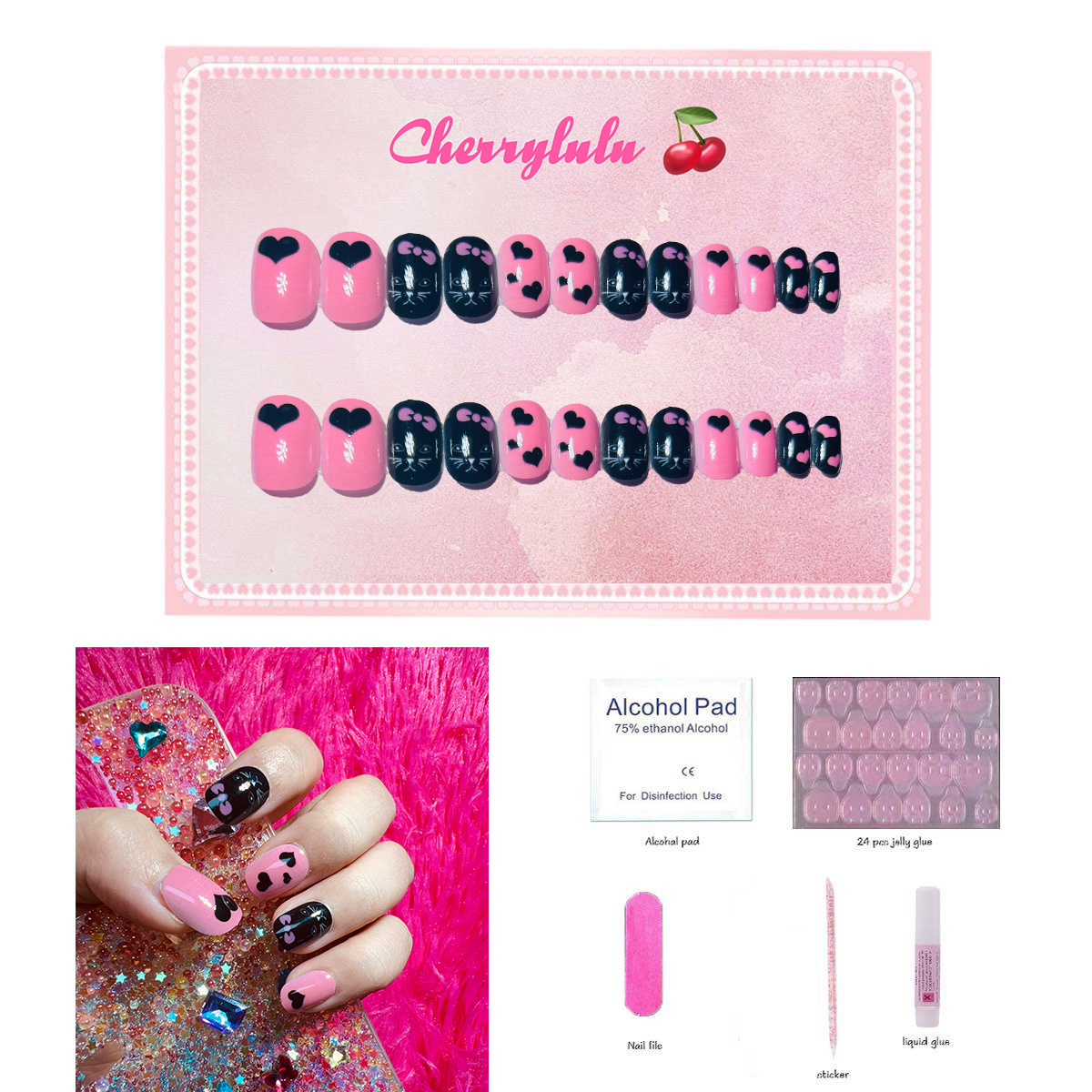 【Buy 3 Get 1 Free】CK1-CK60 Children Nails 24pcs Press On Nails include free nail toolkit