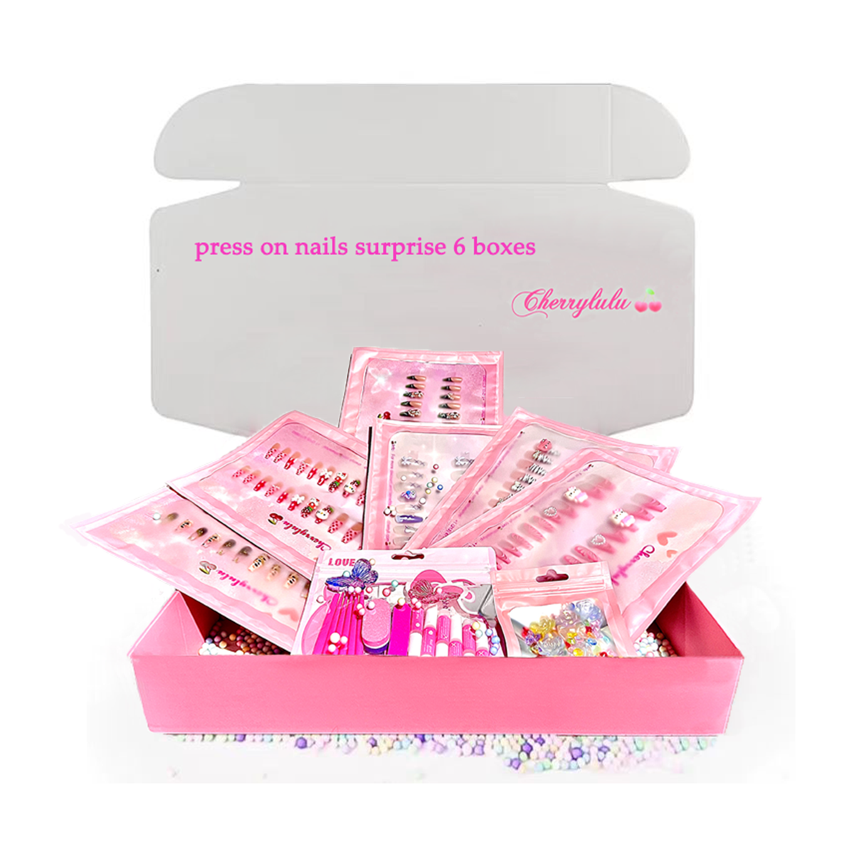 Press on nails surprise box include 6 set high quality 24 pcs press on nails