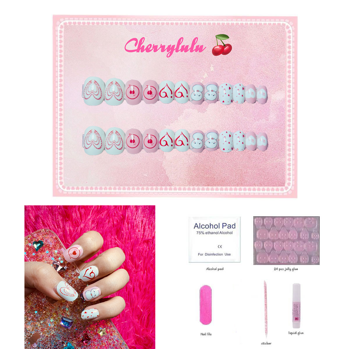 【Buy 3 Get 1 Free】CK1-CK60 Children Nails 24pcs Press On Nails include free nail toolkit