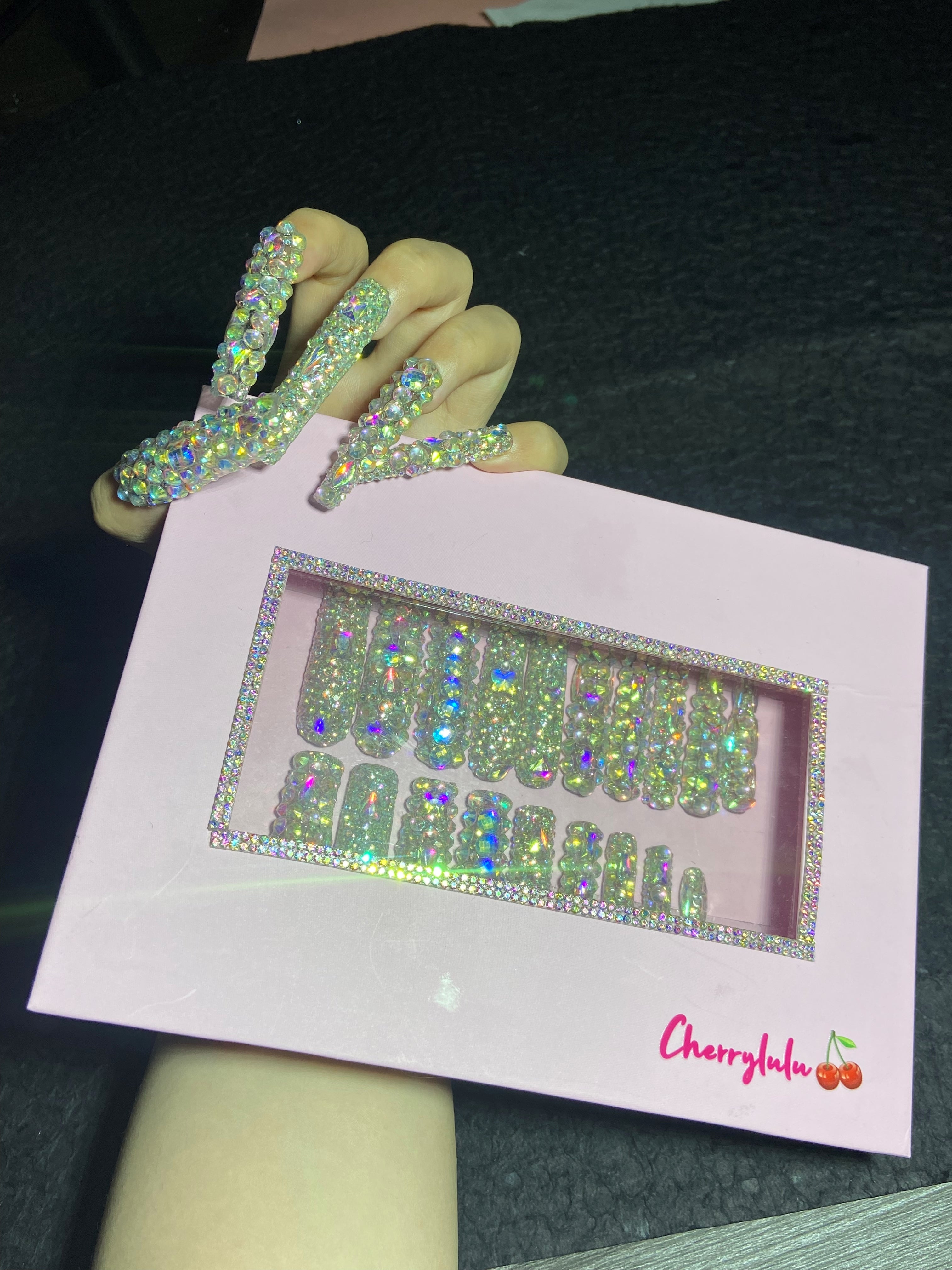 Eternal Stunning Handmade Press On Nails With Rhinestone And Crystal 24pcs