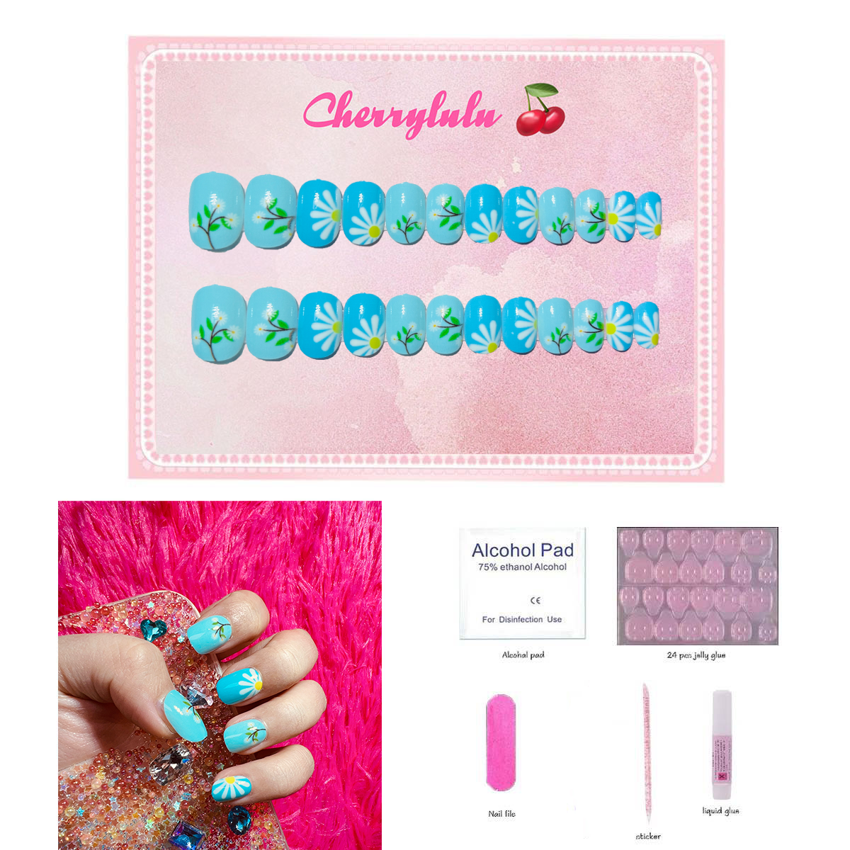 【Buy 3 Get 1 Free】CK1-CK60 Children Nails 24pcs Press On Nails include free nail toolkit