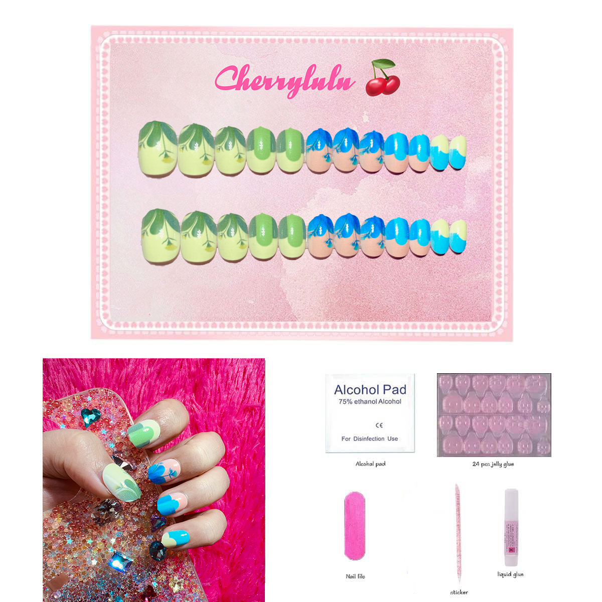 【Buy 3 Get 1 Free】CK1-CK60 Children Nails 24pcs Press On Nails include free nail toolkit