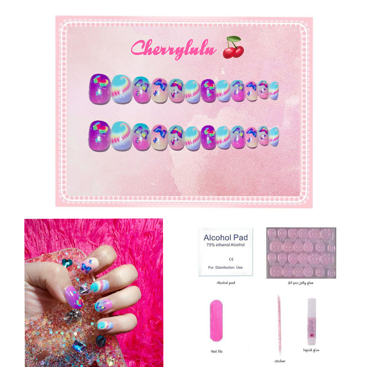 【Buy 3 Get 1 Free】CK1-CK60 Children Nails 24pcs Press On Nails include free nail toolkit