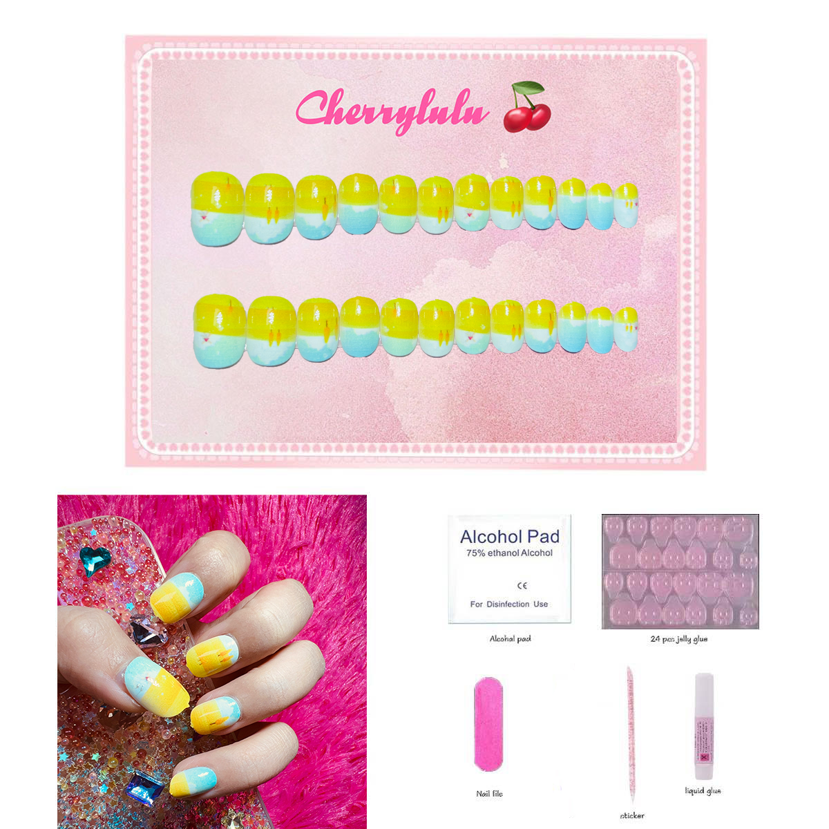 【Buy 3 Get 1 Free】CK1-CK60 Children Nails 24pcs Press On Nails include free nail toolkit