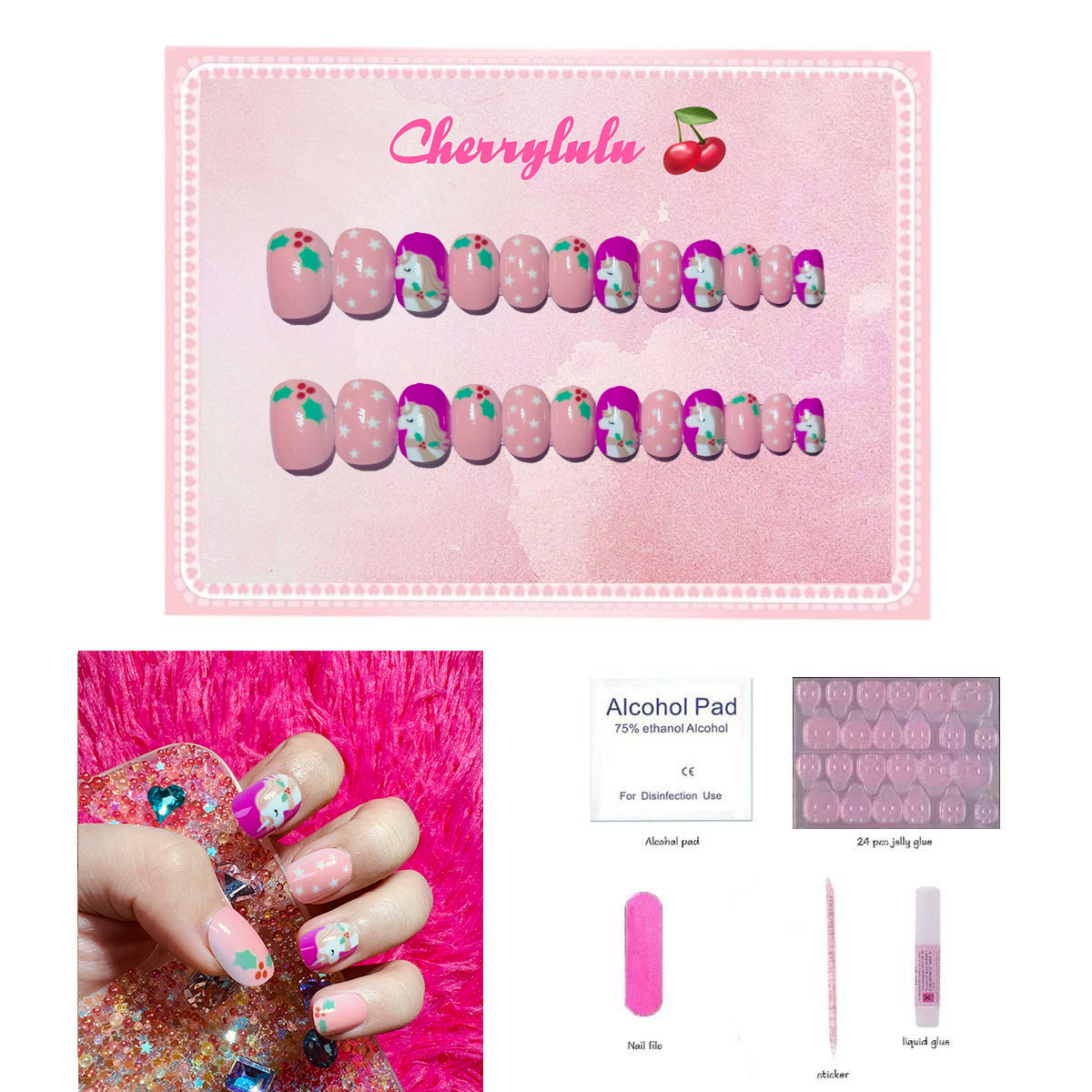 【Buy 3 Get 1 Free】CK1-CK60 Children Nails 24pcs Press On Nails include free nail toolkit