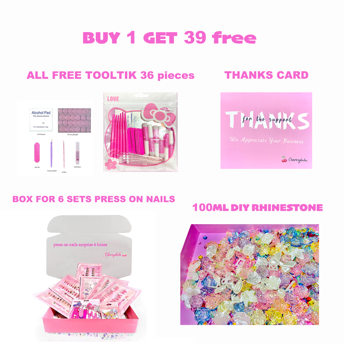 Press on nails surprise box include 6 set high quality 24 pcs press on nails