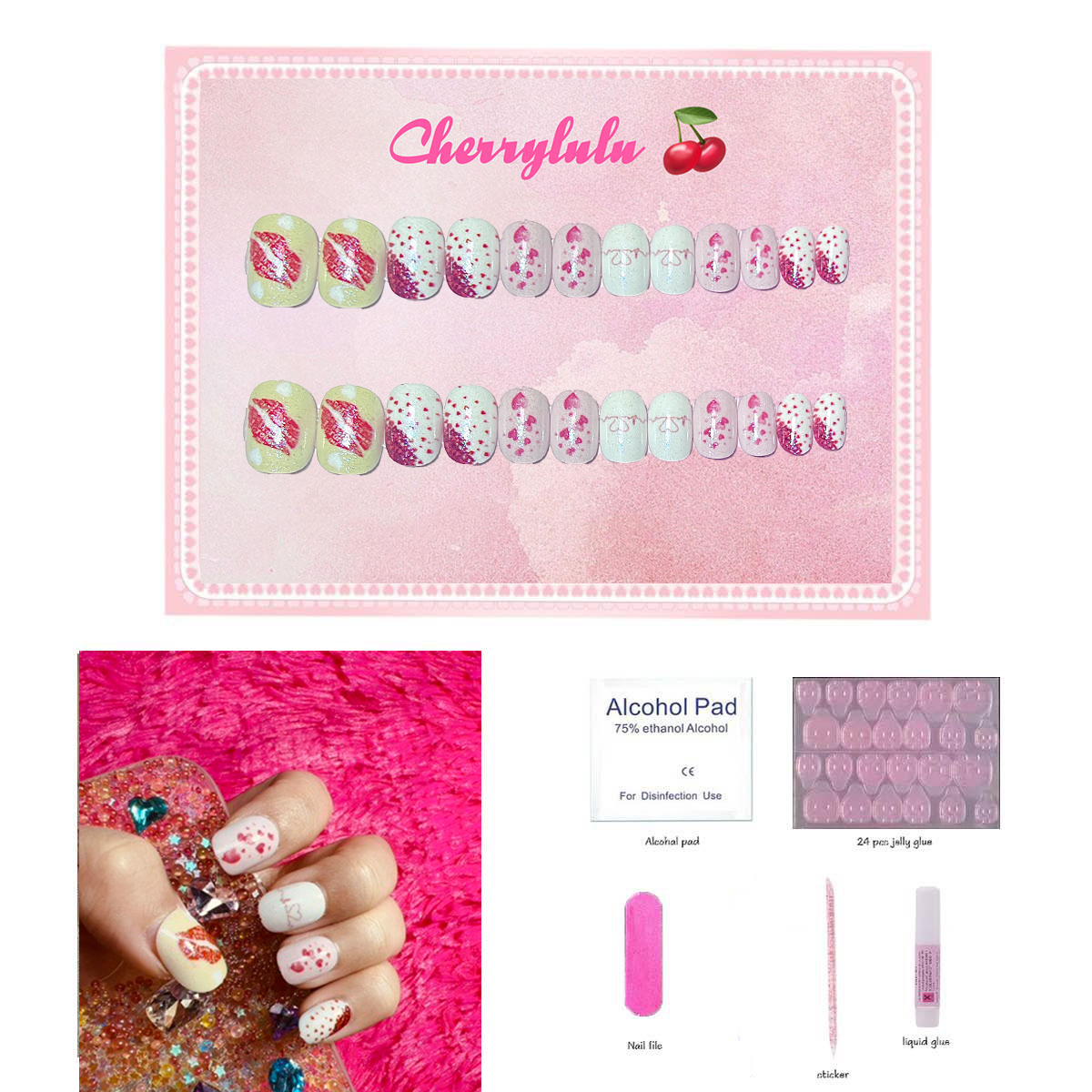 【Buy 3 Get 1 Free】CK1-CK60 Children Nails 24pcs Press On Nails include free nail toolkit