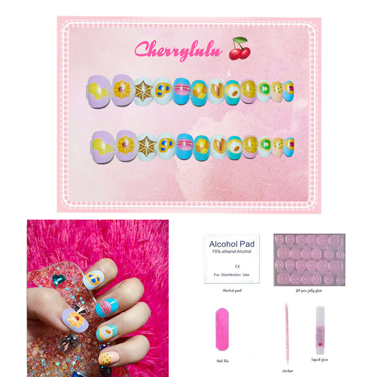 【Buy 3 Get 1 Free】CK1-CK60 Children Nails 24pcs Press On Nails include free nail toolkit