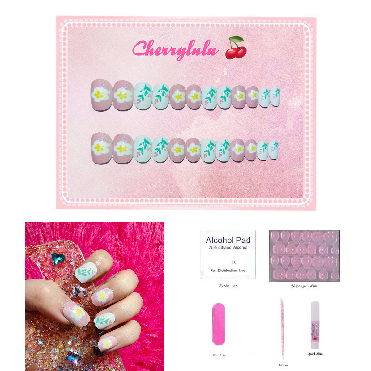 【Buy 3 Get 1 Free】CK1-CK60 Children Nails 24pcs Press On Nails include free nail toolkit