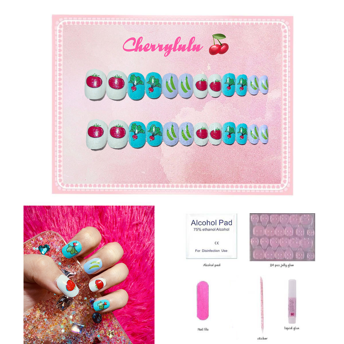 【Buy 3 Get 1 Free】CK1-CK60 Children Nails 24pcs Press On Nails include free nail toolkit