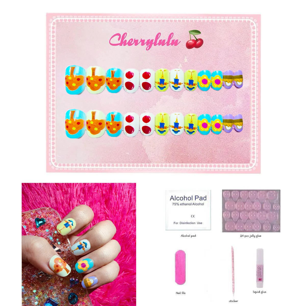 【Buy 3 Get 1 Free】CK1-CK60 Children Nails 24pcs Press On Nails include free nail toolkit