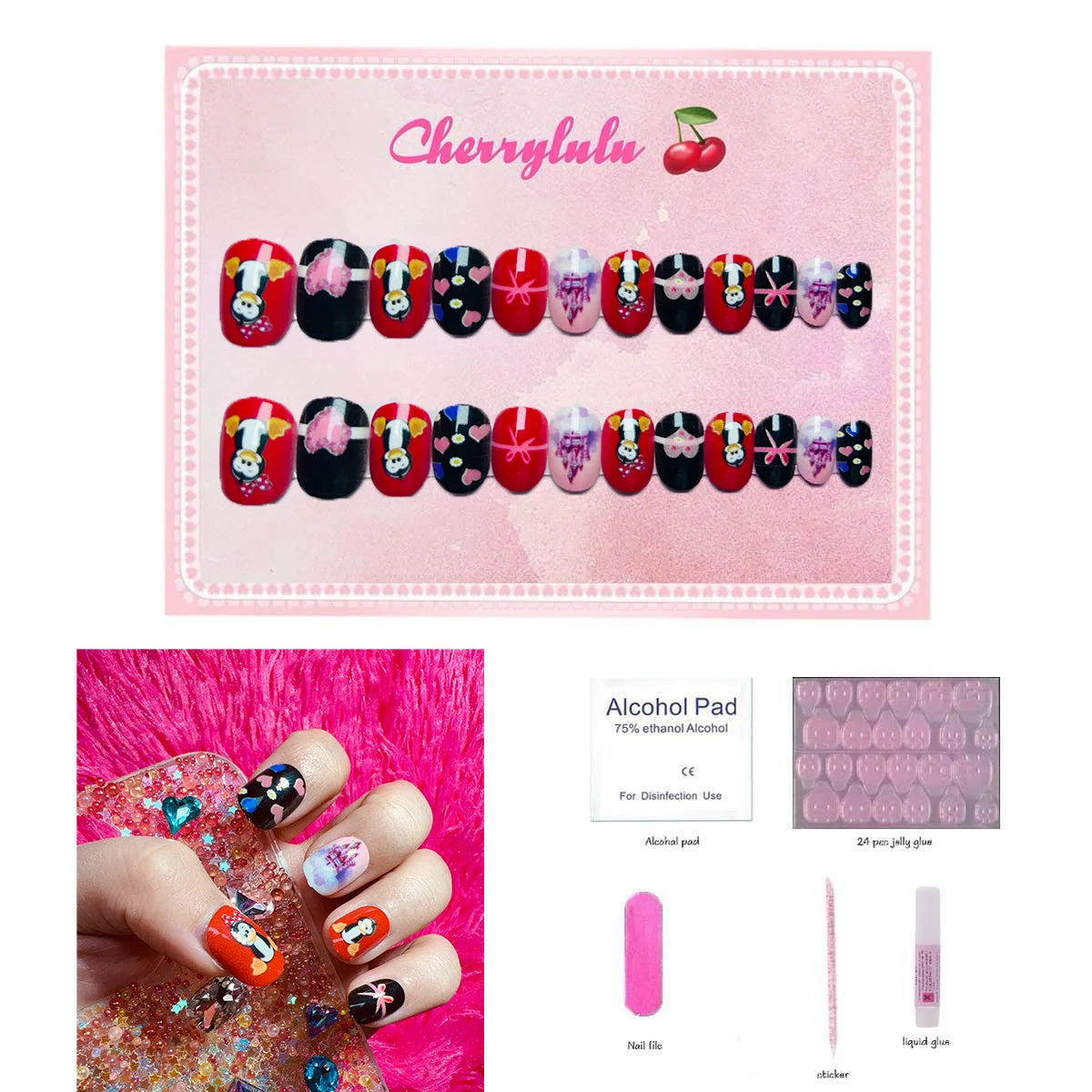 【Buy 3 Get 1 Free】CK1-CK60 Children Nails 24pcs Press On Nails include free nail toolkit