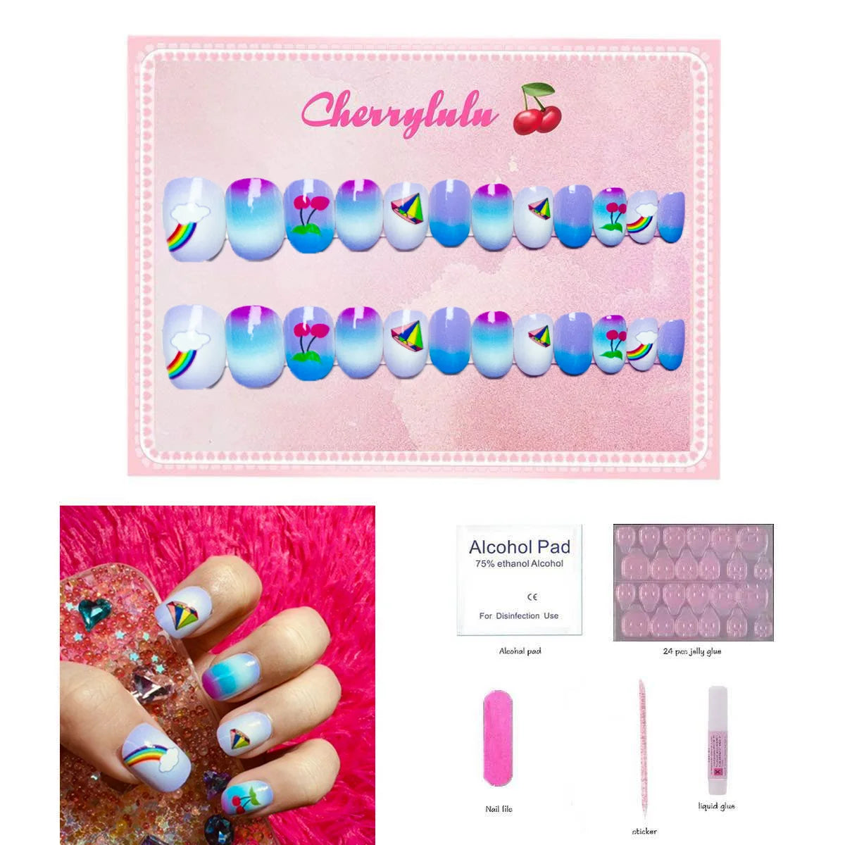 【Buy 3 Get 1 Free】CK1-CK60 Children Nails 24pcs Press On Nails include free nail toolkit