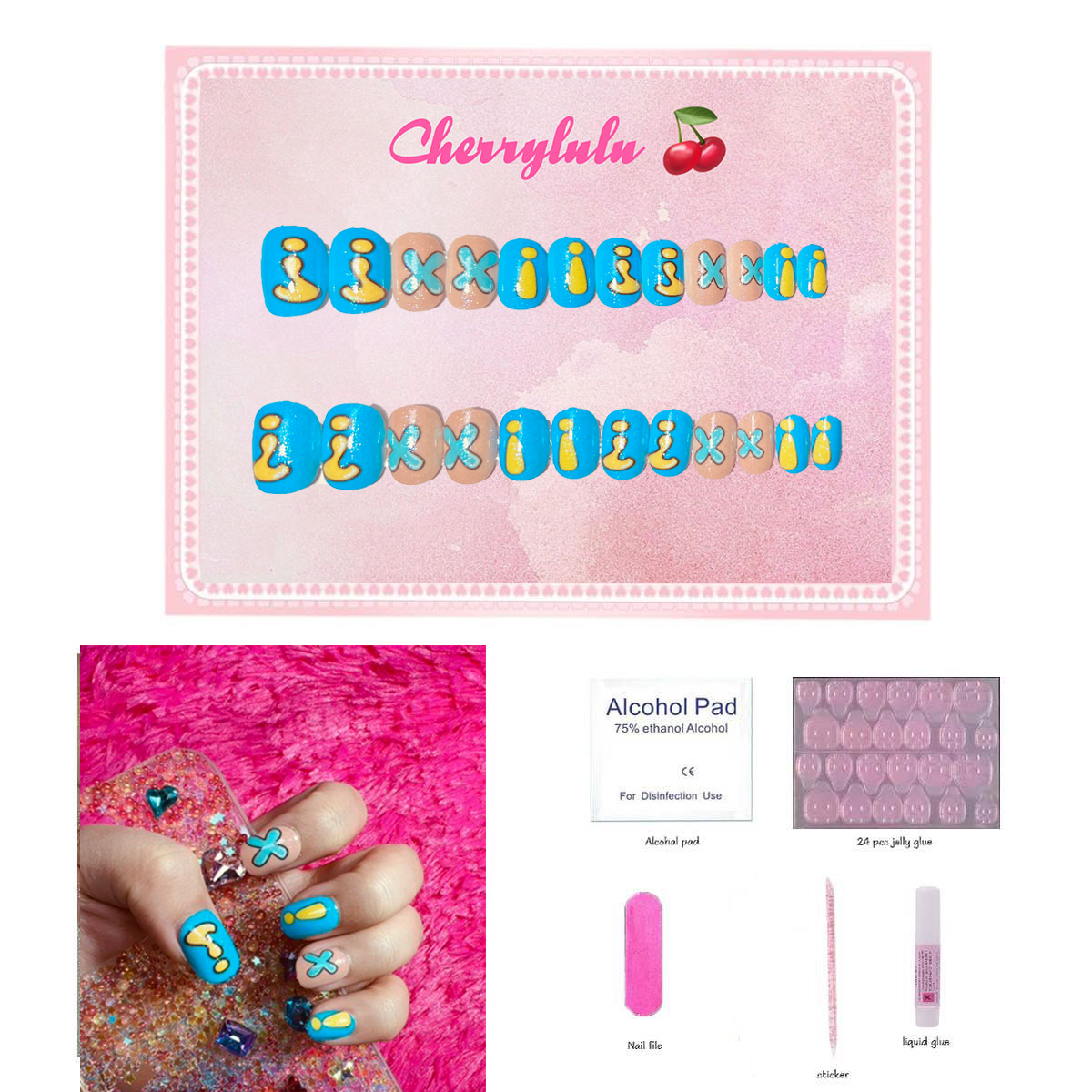 【Buy 3 Get 1 Free】CK1-CK60 Children Nails 24pcs Press On Nails include free nail toolkit