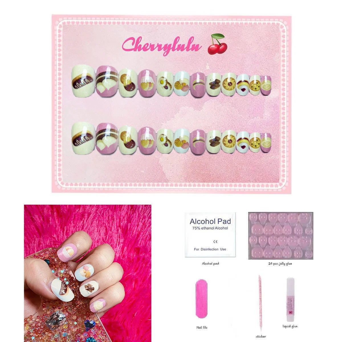 【Buy 3 Get 1 Free】CK1-CK60 Children Nails 24pcs Press On Nails include free nail toolkit