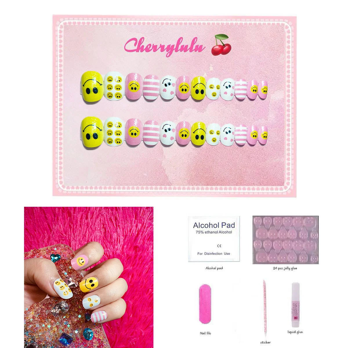 【Buy 3 Get 1 Free】CK1-CK60 Children Nails 24pcs Press On Nails include free nail toolkit