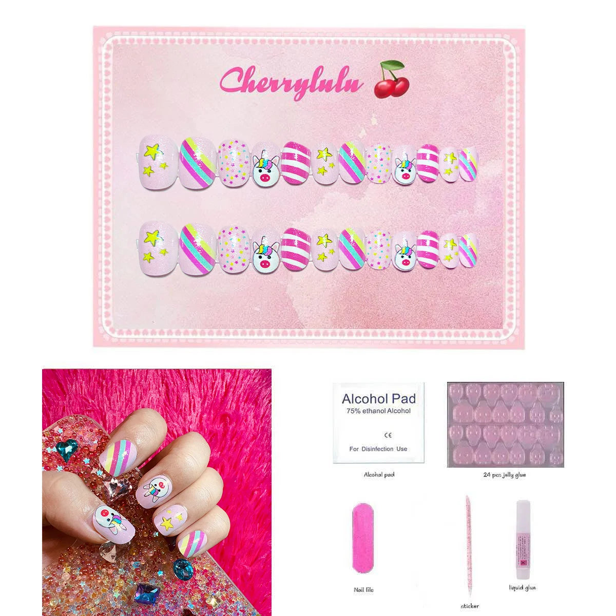 【Buy 3 Get 1 Free】CK1-CK60 Children Nails 24pcs Press On Nails include free nail toolkit