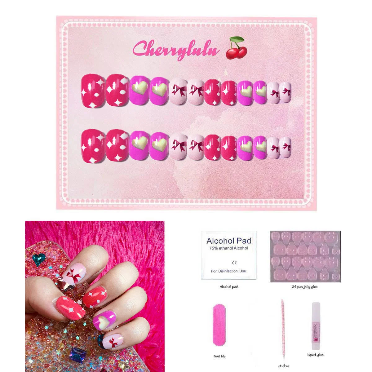 【Buy 3 Get 1 Free】CK1-CK60 Children Nails 24pcs Press On Nails include free nail toolkit