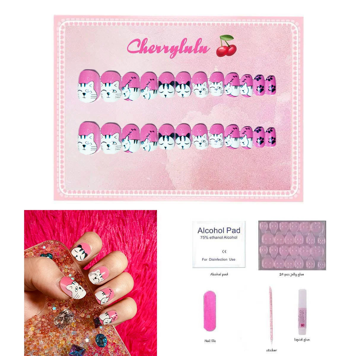 【Buy 3 Get 1 Free】CK1-CK60 Children Nails 24pcs Press On Nails include free nail toolkit