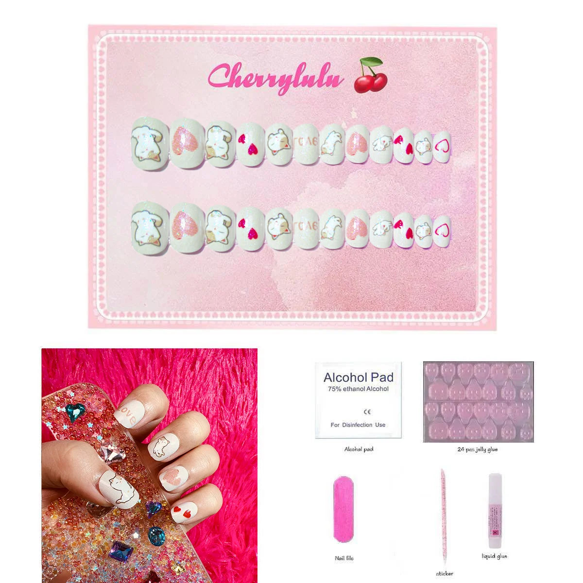 【Buy 3 Get 1 Free】CK1-CK60 Children Nails 24pcs Press On Nails include free nail toolkit