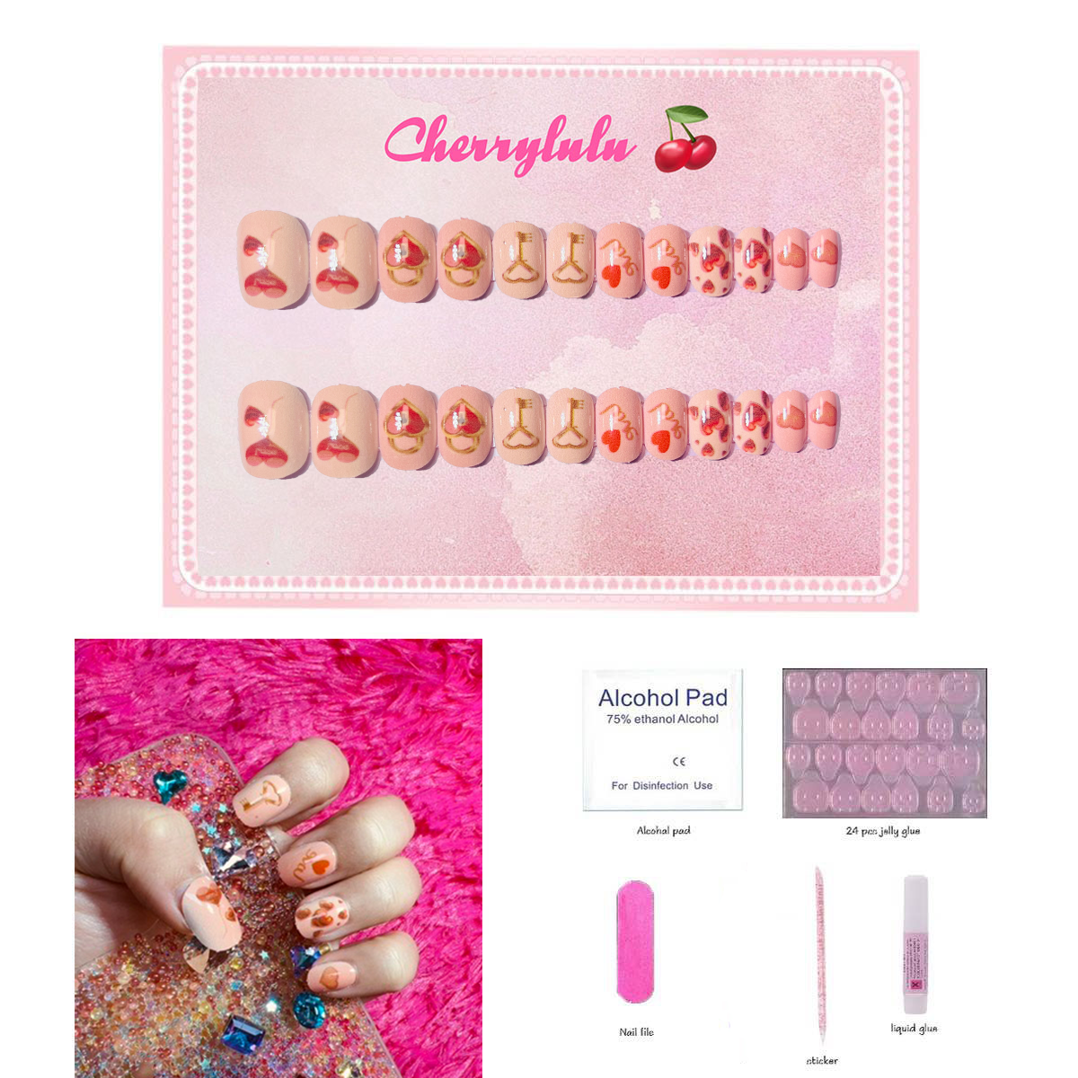 【Buy 3 Get 1 Free】CK1-CK60 Children Nails 24pcs Press On Nails include free nail toolkit