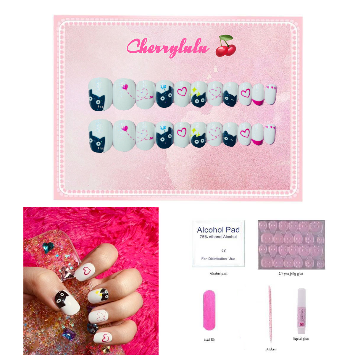 【Buy 3 Get 1 Free】CK1-CK60 Children Nails 24pcs Press On Nails include free nail toolkit