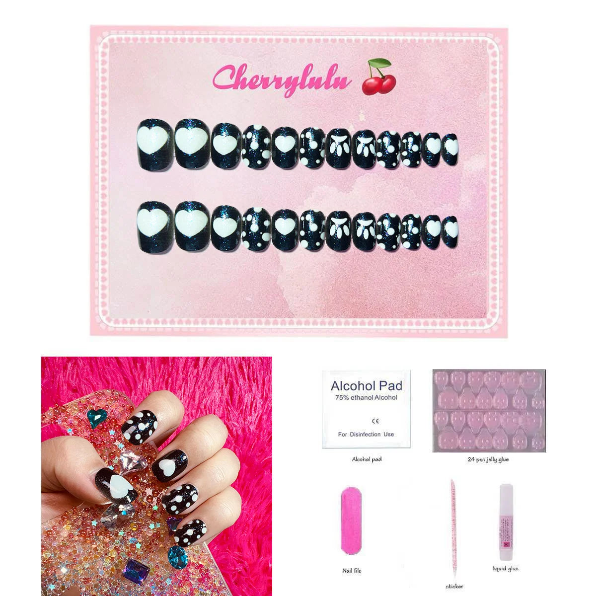 【Buy 3 Get 1 Free】CK1-CK60 Children Nails 24pcs Press On Nails include free nail toolkit