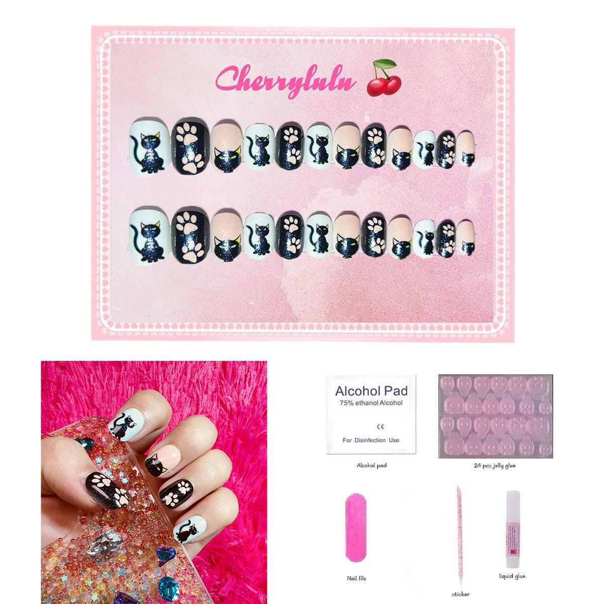 【Buy 3 Get 1 Free】CK1-CK60 Children Nails 24pcs Press On Nails include free nail toolkit