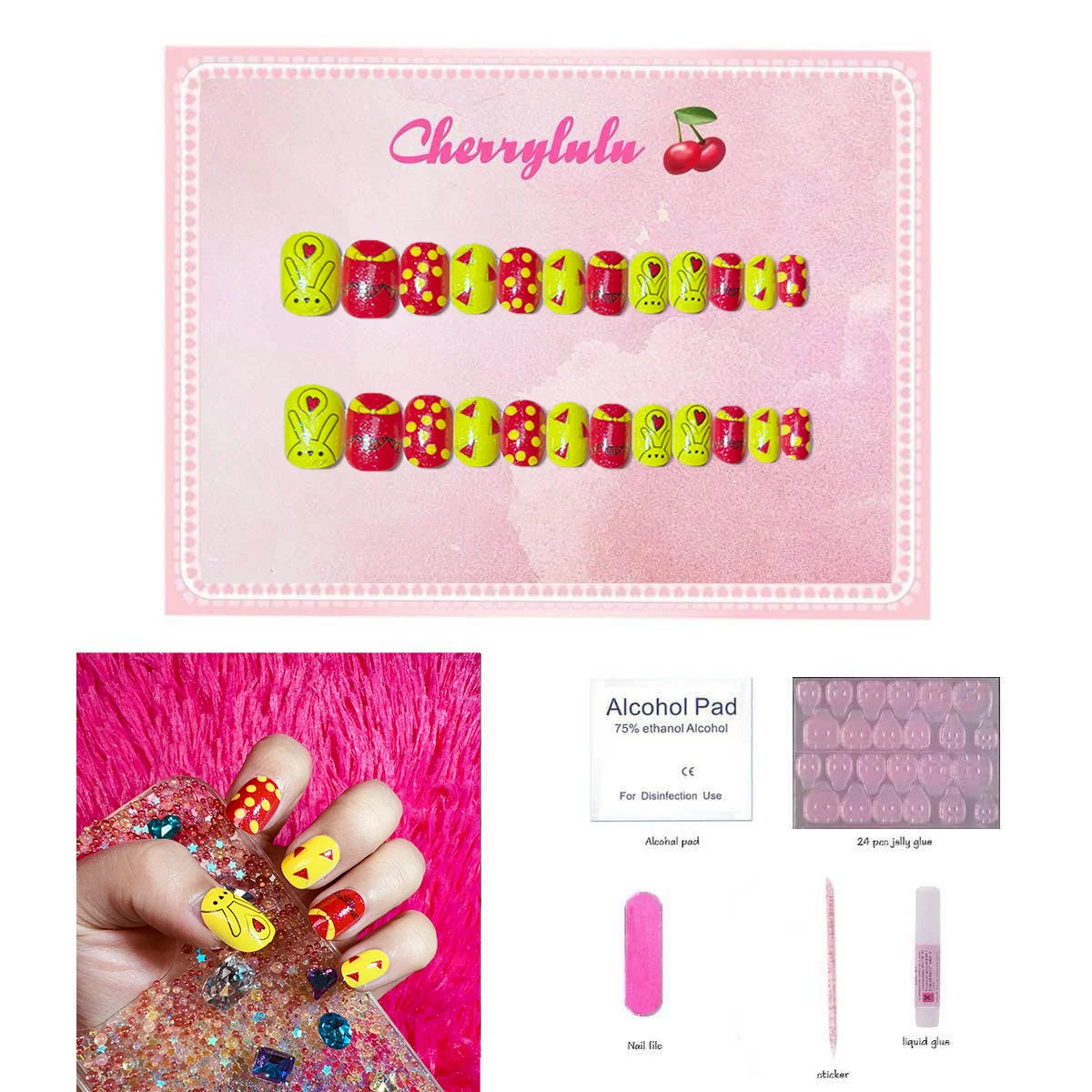 【Buy 3 Get 1 Free】CK1-CK60 Children Nails 24pcs Press On Nails include free nail toolkit